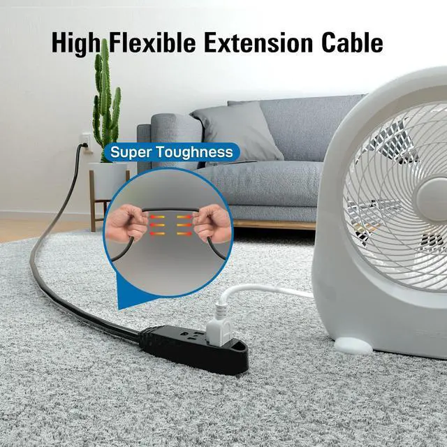 Alt view image 5 of 7 - 100 FT 3 Outlet Extension Cord, 16/3 SJTW Grounded Cord, Black