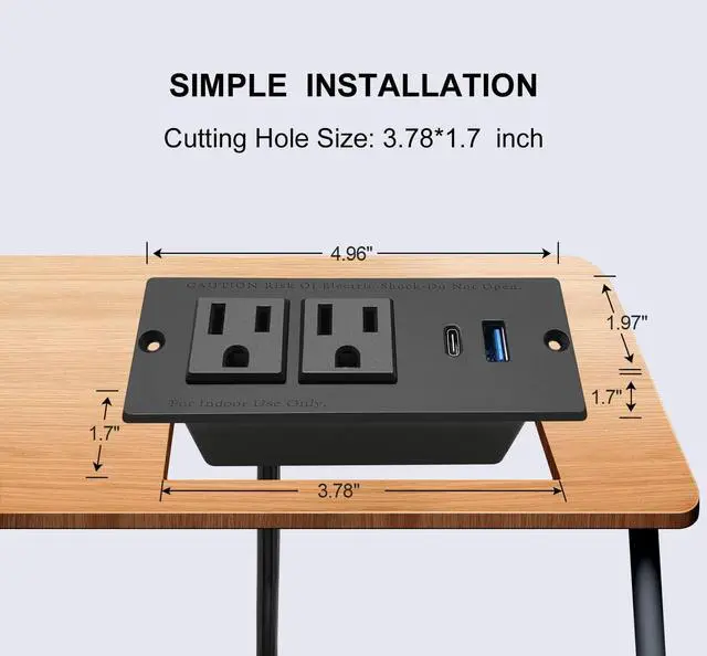 Alt view image 2 of 7 - USB C Recessed Power Strip Fast Charge Desktop Power Station 2 Outlets 2 USB (PD20W & QC18W, Total 20W) Mountable Flat Plug Extension Cord Mount for Tabletop Sofa Cabinet Nightstand (USB C Black)