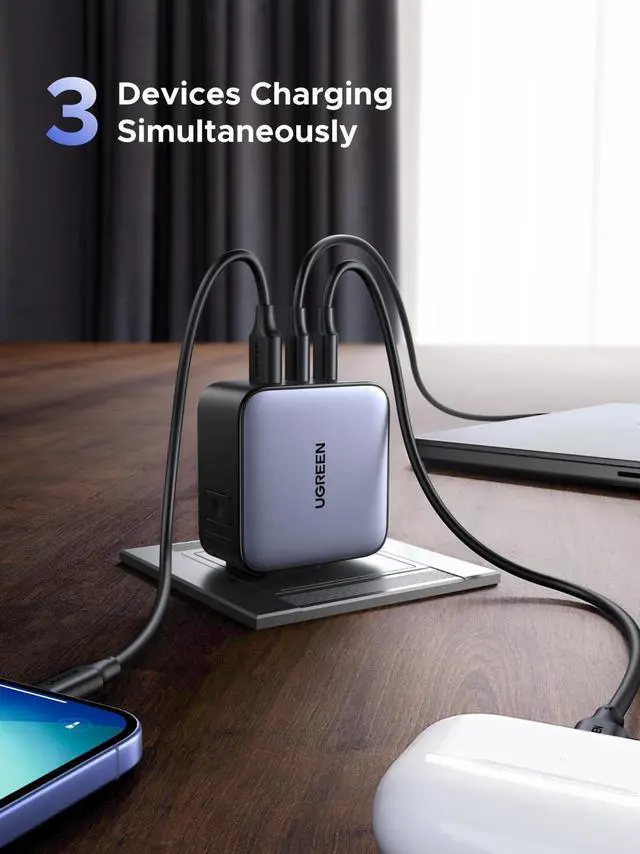Alt view image 2 of 7 - 65W USB C Travel Adapter, Foladable Fast GaN Charger with US/UK/EU 3 Plugs, 3-Port International Power Adapter for MacBook Air/Pro, Dell XPS, iPhone 17/16/15, iPad, Galaxy S25/S24, Steam Deck