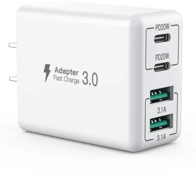 Main image of USB C Wall Charger, 40W 4-Port USB C Charger Block, Fast Charging Block Dual Port PD+QC Wall Plug Multiport Type C for iPhone 16/1514/13/12/11/Pro Max/XS/XR/8/7, iPad, Samsung Phone, Tablet