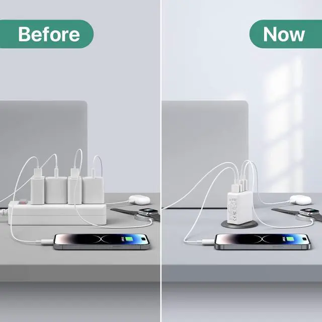 Alt view image 7 of 7 - USB C Wall Charger, 40W 4-Port USB C Charger Block, Fast Charging Block Dual Port PD+QC Wall Plug Multiport Type C for iPhone 16/1514/13/12/11/Pro Max/XS/XR/8/7, iPad, Samsung Phone, Tablet