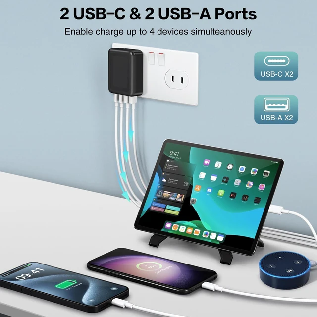 Alt view image 5 of 14 - 3-Pack USB C Fast Charger Block, 40W 4-Port Flat USB C Wall Charger | Foldable Type C Charger PD3.0 Power Adapter Multipor Flat USB Wall Plug Brick for iPhone 17/16/15/14, Samsung Galaxy, Tablet