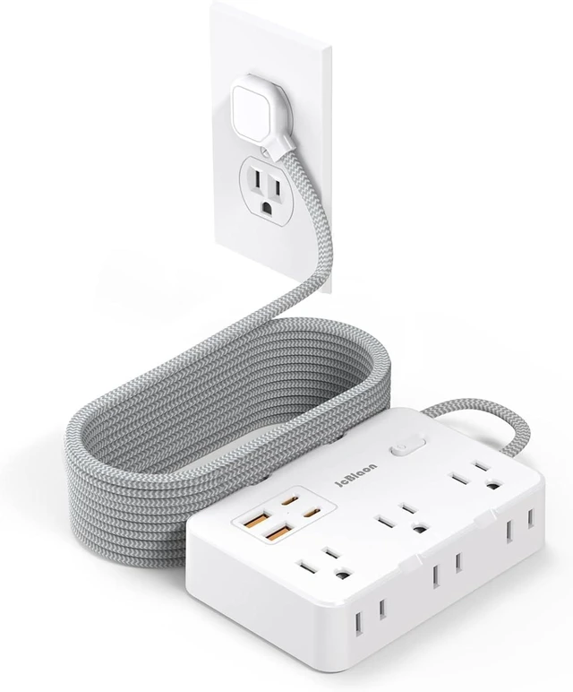 Main image of Surge Protector Power Strip, 15 Ft Cord Ultra Thin Flat Extension Cord with 6 Outlets 4 USB Ports(2 USB C), 1050J Flat Plug Power Strip for College Dorm Room Essentials
