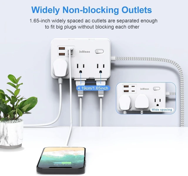 Alt view image 6 of 7 - Surge Protector Power Strip, 15 Ft Cord Ultra Thin Flat Extension Cord with 6 Outlets 4 USB Ports(2 USB C), 1050J Flat Plug Power Strip for College Dorm Room Essentials