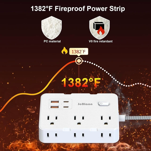 Alt view image 7 of 7 - Surge Protector Power Strip, 15 Ft Cord Ultra Thin Flat Extension Cord with 6 Outlets 4 USB Ports(2 USB C), 1050J Flat Plug Power Strip for College Dorm Room Essentials