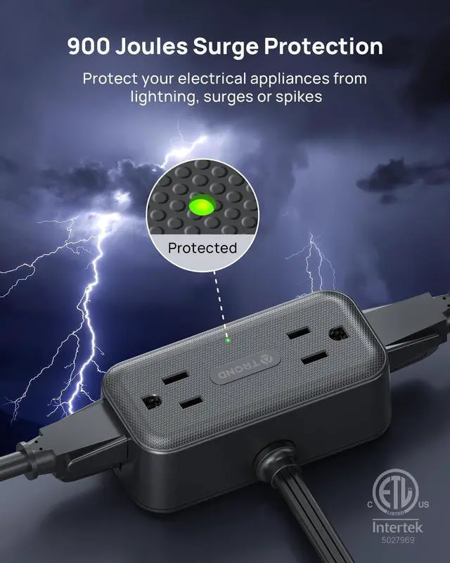 Alt view image 5 of 7 - 360° Rotating Flat Plug Power Strip, 3FT Extension Cord with 4 USB Ports, 4 Wide Spaced AC Outlets, Wall Mount, 900J Surge Protector for Office Travel Dorm Room Essentials, Black