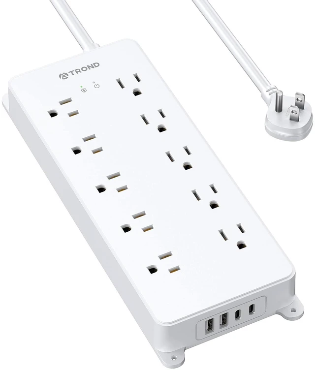 Main image of Surge Protector Power Strip, 4000J, ETL Listed. Flat Plug 5ft 10 Widely Spaced Outlets, 2 USB C and 2 USB A Ports, Wall Mountable, Under Desk Power Strip for Home Office, White