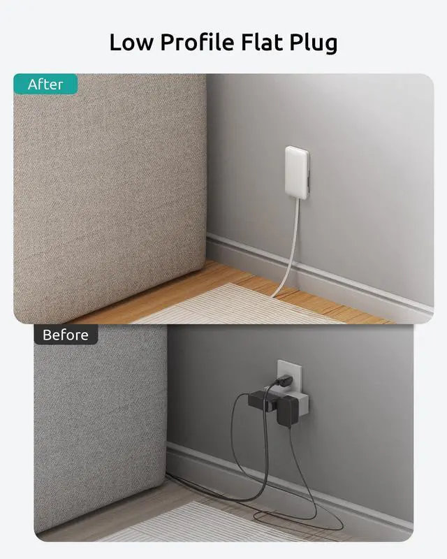 Alt view image 6 of 7 - Flat Plug Power Strip 3ft, Outlet Cover Extension Cord with 5 Outlets and 4 USB Ports, 1440J Surge Protector, 10A/1250W, White Flat Wall Plug Extension Cord Ideal for Home Office Furniture