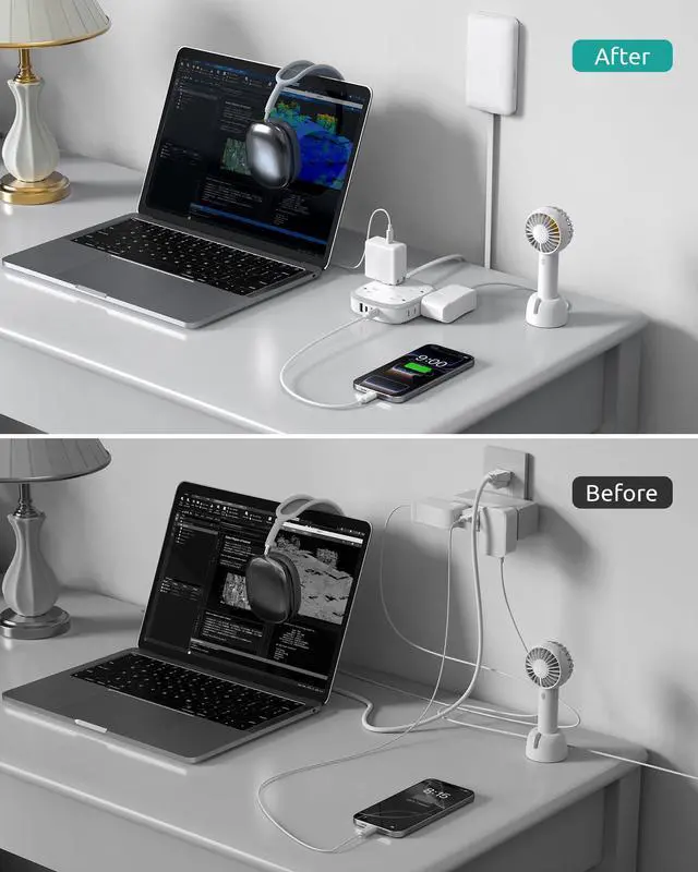 Alt view image 2 of 7 - Outlet Cover Extension Cord, Flat Plug Power Strip 6ft, 8 Outlets (4-2Pin)& 4 USB Ports (3 USB C), 13A/1625W, 1440J Surge Protector, Wall Mountable, Ideal for Home Improvement, Tight Spaces