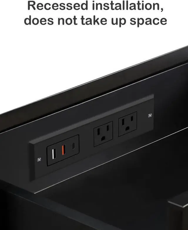 Alt view image 5 of 6 - Recessed Power Strip - Set of 2,20W Fast Charging USB C Port and 18W USB-A Ports.Flush Mount Desk Outlet,Furniture Hidden Charging Station for End Table,Flat Plug,6.5 ft Extension Cord,Black