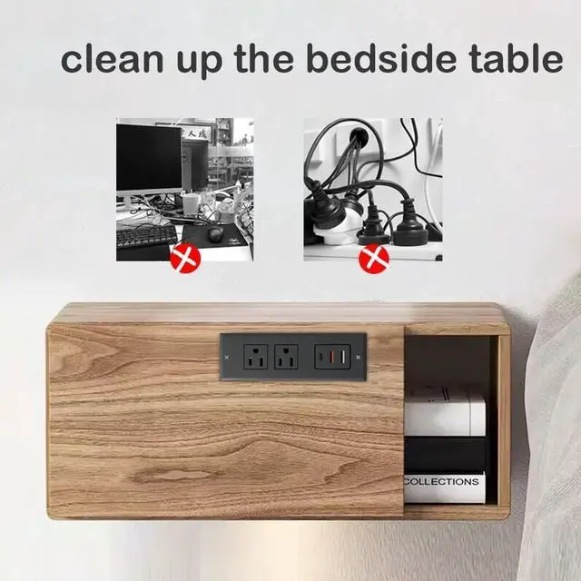 Alt view image 6 of 6 - Recessed Power Strip - Set of 2,20W Fast Charging USB C Port and 18W USB-A Ports.Flush Mount Desk Outlet,Furniture Hidden Charging Station for End Table,Flat Plug,6.5 ft Extension Cord,Black