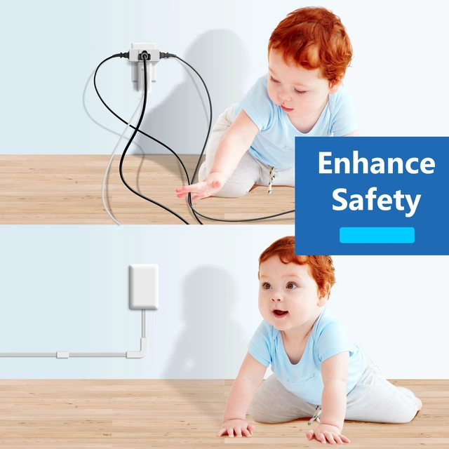 Alt view image 5 of 7 - Outlet Extender with 3 Receptacles, 21W USB-A & 2 USB-C, Flat-Face ETL Listed, 8ft Cord, 1625W, Matte White, 3-Outlet Power Strip, Wall Plate Plug With Cord Extender, Premium Quality