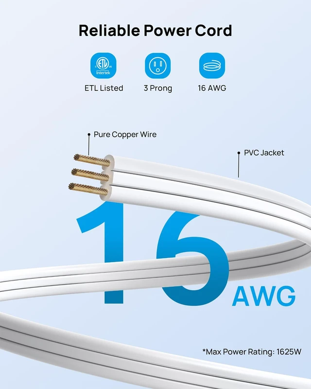 Alt view image 4 of 7 - 360° Rotating Flat Plug Short Extension Cord 3ft, 13A/1625W, White 4 AC & 4 USB, Low Profile Power Strip Mountable, 900J, Compact for Tight Spaces Hard Reach Outlet in Bedroom Home Office Dorm