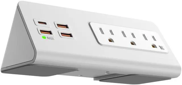 Alt view image 2 of 7 - Power Charge Station Edge clamp Mount with USB-C PortsTabletop Surge Protector, Desk Clamp Power Sockets with 3 AC Outlets and 4 Fast Charging USB Ports for Home Office Hotel and Dormitory (White)