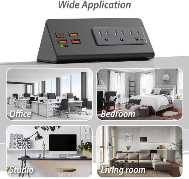 Alt view image 7 of 7 - Power Charge Station Edge clamp Mount with USB-C PortsTabletop Surge Protector, Desk Clamp Power Sockets with 3 AC Outlets and 4 Fast Charging USB Ports for Home Office Hotel and Dormitory (White)