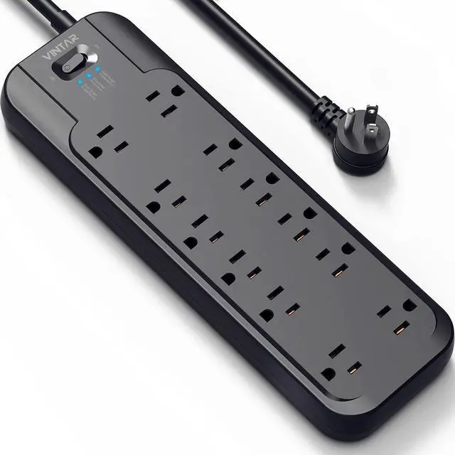 Main image of Power Strip Surge Protector with 12 AC Outlets, 1875W Output, 10FT Long Extension Cord Flat Plug with Dual Surge Protection (2 × 4800 Joules) for Office, Home, ETL Listed, Black