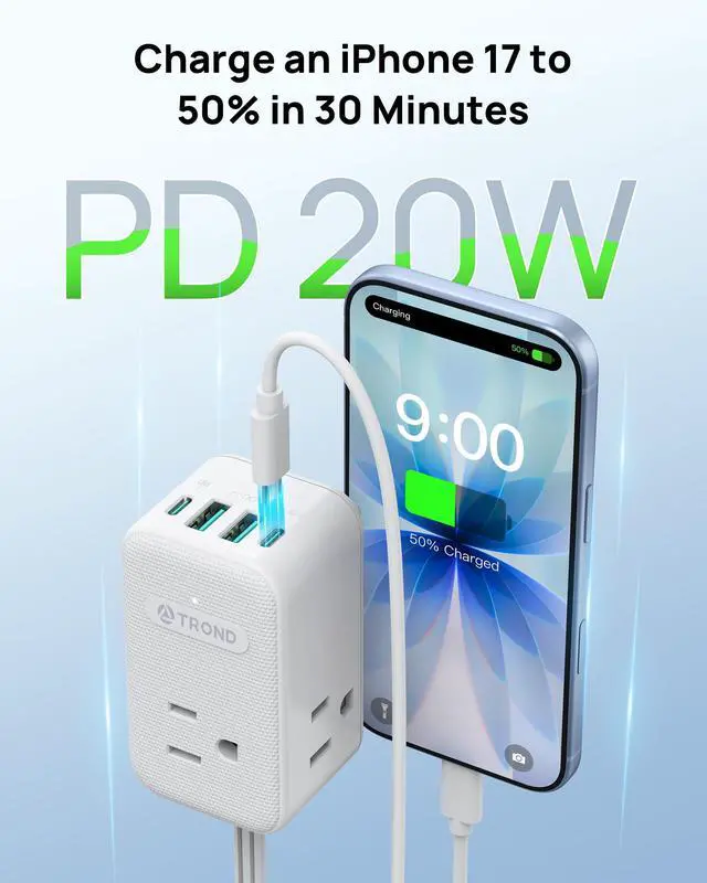 Alt view image 4 of 7 - Electrical Outlet Extender 360° Rotating Plug with 20W USB C, 36in Short Extension Cord, Wall Plug Adapter with 3 AC Outlets, Access Hard-to-Reach Outlets Use Behind Couches, Desk, White