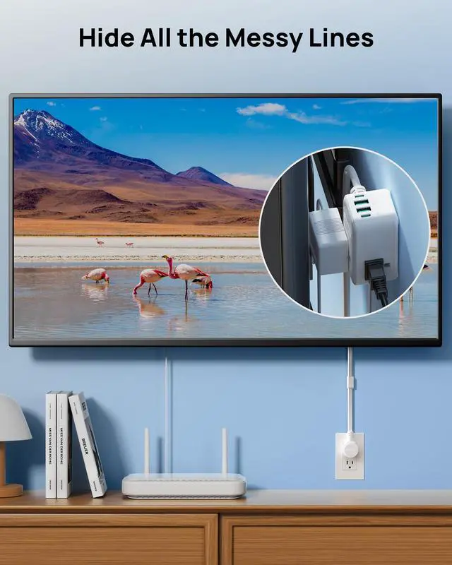 Alt view image 7 of 7 - Electrical Outlet Extender 360° Rotating Plug with 20W USB C, 36in Short Extension Cord, Wall Plug Adapter with 3 AC Outlets, Access Hard-to-Reach Outlets Use Behind Couches, Desk, White