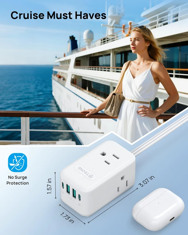 Alt view image 6 of 6 - Electrical Outlet Extender 360° Rotating Plug with 20W USB C, 18in Short Extension Cord, Wall Plug Adapter with 3 AC Outlets, Access Hard-to-Reach Outlets Use Behind Couches, Desk, White