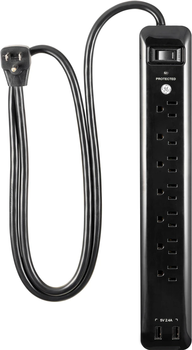 Main image of Sur Protector Power Strip with 2 USB Ports, 4 Ft Extension Cord 7 Outlet Extender, 1500 Joules, Flat Plug, Wall Mount, Circuit Breaker, UL Safety Listed, Black, 40482