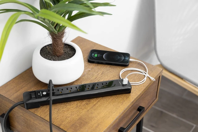 Alt view image 2 of 6 - Sur Protector Power Strip with 2 USB Ports, 4 Ft Extension Cord 7 Outlet Extender, 1500 Joules, Flat Plug, Wall Mount, Circuit Breaker, UL Safety Listed, Black, 40482