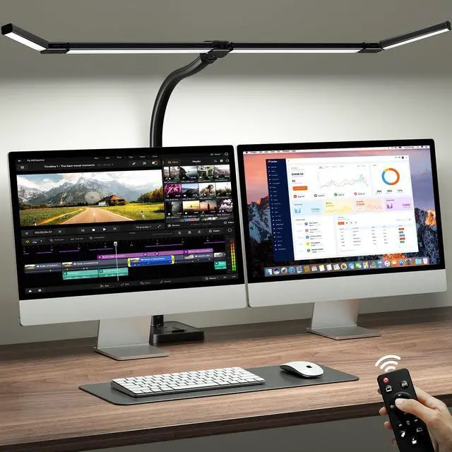 Main image of 42" LED Desk Lamp for Home Office, Eye-Caring Desk Light with Adjustable 4-Segment Bar, 1800LM Bright, Remote, Architect Table Lamp with Base for Dual Monitors, Reading, Study, Workbench(Black)