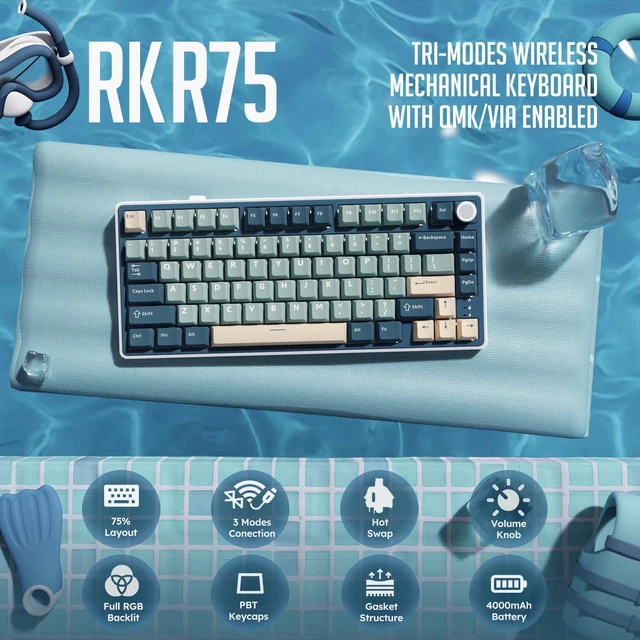 Alt view image 2 of 7 - RK ROYAL KLUDGE R75 Wireless Mechanical Keyboard, 75% Percent Custom Gaming Keyboard Gasket Mount RGB Backlit with Knob & PBT Keycaps, BT5.1/2.4GHz/USB-C, Hot Swappable Cream Switch