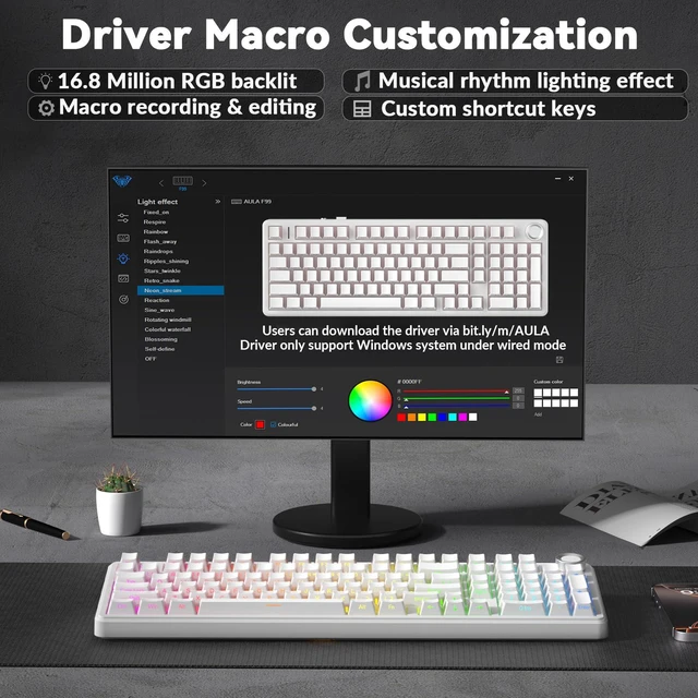 Alt view image 7 of 7 - F99 Pro Wireless Mechanical Keyboard-Silent Version,BT5.0/2.4GHz/USB-C Hot Swappable Custom Keyboard,Gasket Structure,Pre-lubed Linear Switches RGB Backlit Computer Gaming Keyboards,White