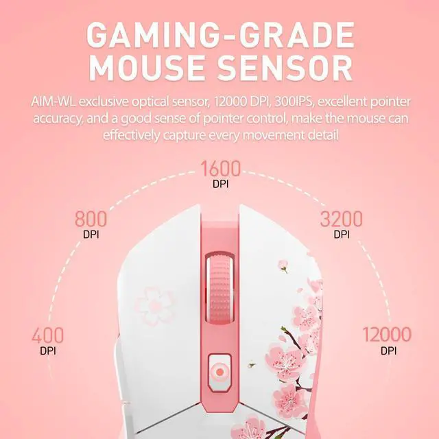 Alt view image 7 of 7 - Sakura Pink Wireless Gaming Mouse with Charging Dock Rechargeable RGB,12K DPI,6 Programmable Buttons High-Precision Sensor [300IPS] [1000Hz] for PC Notebook Mac
