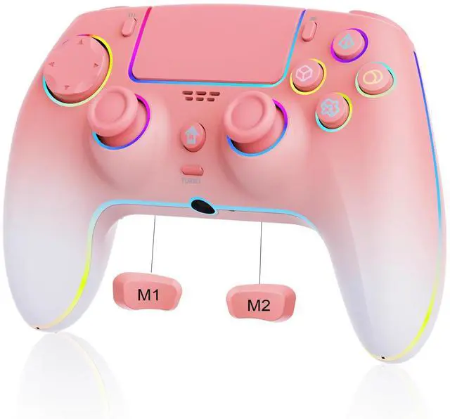 Main image of Wireless Pink White gradient Controller for PS5 Pro/PlayStation-5/PC/Mac/Steam Deck with Hall Effect joystick trigger/Cool RGB/TURBO/headphone Jack - Built-in Speakers Support P-S5 Console Audio