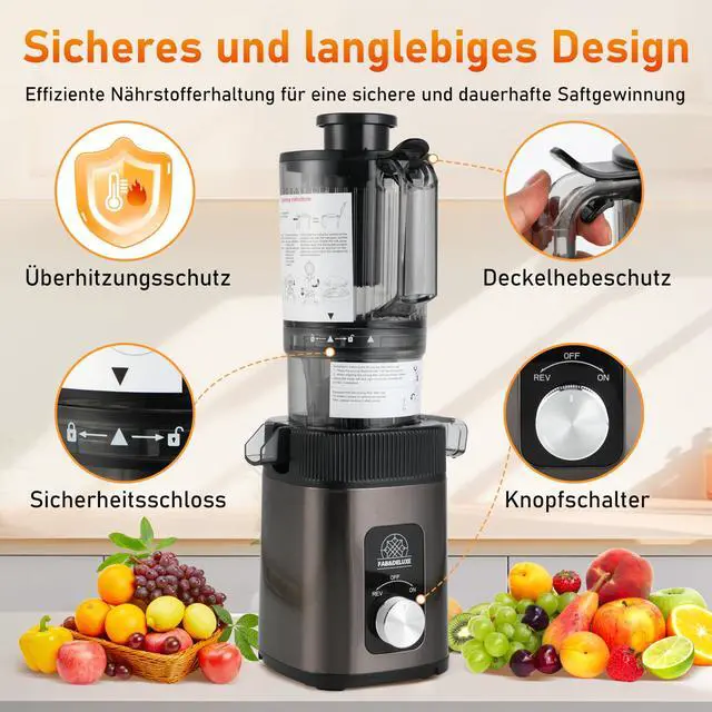 Alt view image 3 of 6 - Cold Press Juicer - Juicer Machines with 4.3" Wide Feed Chute, 34oz Slow Masticating Juicer for Fruits and Vegetables, 99% High Juice Yield, Reverse Function, Dishwasher Safe