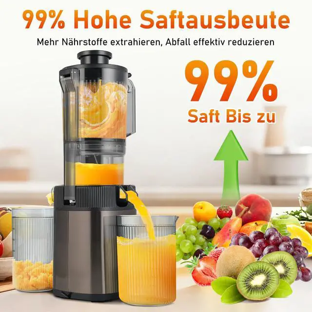 Alt view image 2 of 6 - Cold Press Juicer - Juicer Machines with 4.3" Wide Feed Chute, 34oz Slow Masticating Juicer for Fruits and Vegetables, 99% High Juice Yield, Reverse Function, Dishwasher Safe