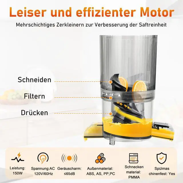 Alt view image 4 of 6 - Cold Press Juicer - Juicer Machines with 4.3" Wide Feed Chute, 34oz Slow Masticating Juicer for Fruits and Vegetables, 99% High Juice Yield, Reverse Function, Dishwasher Safe
