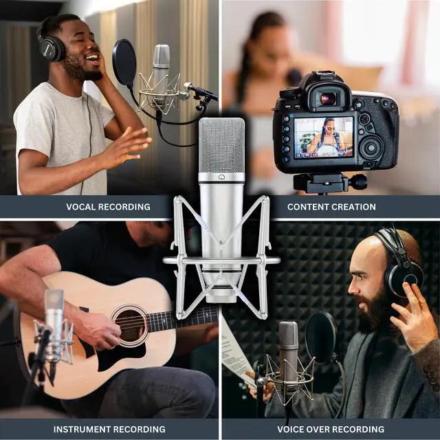 Alt view image 6 of 7 - MA-87 Studio Condenser Microphone, 26mm Gold Large Diaphragm Capsule, Including Foam Filter, Metal Shock Mount, XLR Cable and Mic Bag - for Singing, Vocal Recording and Podcasting