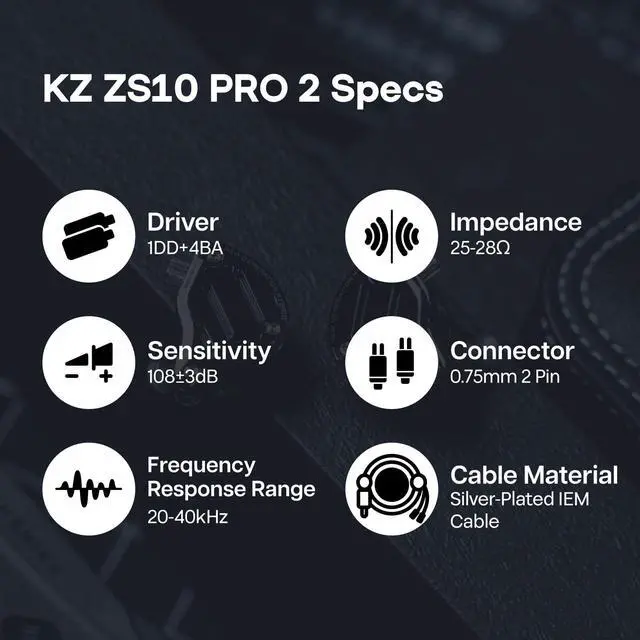Alt view image 7 of 7 - KZ ZS10 PRO 2 in Ear Monitor IEM, 1DD+4BA Hybrid Wired Earbuds, with 4-Level Tuning Switch, 3-Way Crossover Gaming Earbuds, Silver-Plated IEM Cable for Musician Audiophile (Black, with Mic)
