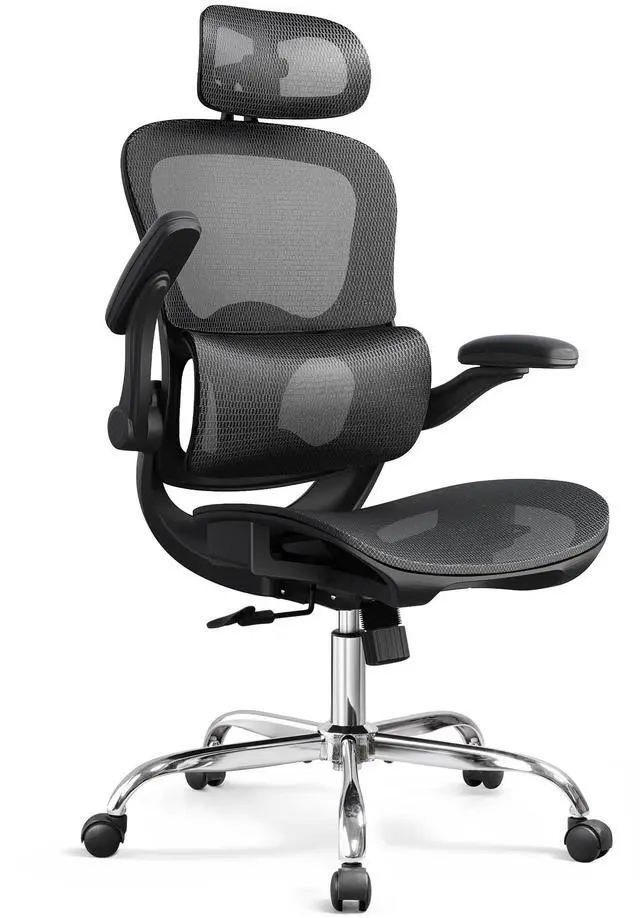 Main image of Ergonomic Mesh Home Office Desk Chair with Lumbar Support, High Back Reclining Computer Gaming Chair with Flip-up Armrests, 3D Headrest, Tilt Lock, Heavy Duty, SGS Class 4 Gas Lift, Black