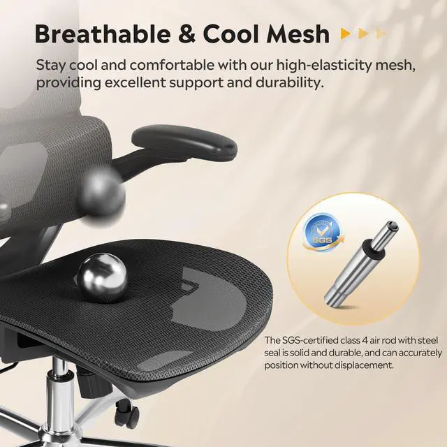 Alt view image 3 of 7 - Ergonomic Mesh Home Office Desk Chair with Lumbar Support, High Back Reclining Computer Gaming Chair with Flip-up Armrests, 3D Headrest, Tilt Lock, Heavy Duty, SGS Class 4 Gas Lift, Black