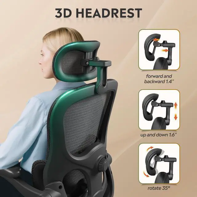Alt view image 6 of 7 - Ergonomic Mesh Home Office Desk Chair with Lumbar Support, High Back Reclining Computer Gaming Chair with Flip-up Armrests, 3D Headrest, Tilt Lock, Heavy Duty, SGS Class 4 Gas Lift, Black