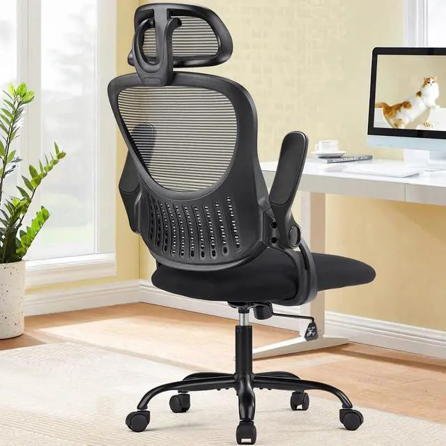 Main image of Office Computer Desk Chair, Ergonomic High-Back Mesh Rolling Work Chairs with Wheels and Adjustable Headrests, Comfortable Lumbar Support, Comfy Flip-up Arms for Home,Bedroom,Study, Black