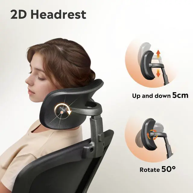 Alt view image 3 of 7 - Office Chair High Back Mesh Ergonomic Desk Chair with Flip-up Armrests, Adjustable Headrest and Lumbar Support, Black