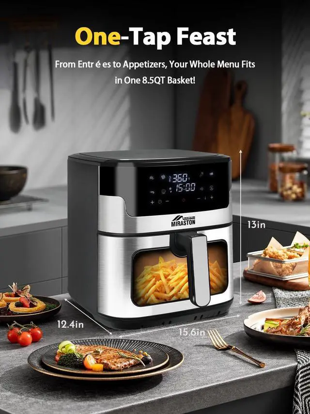 Alt view image 6 of 7 - 8.5QT Air Fryer, Family Size Digital Air Fryers, Nonstick Square Basket, Smart Touchscreen with 8-Preset, Air Frying, Reheat Leftovers, Party Food, Fast Cooking, Dishwasher-Safe, for Kitchen