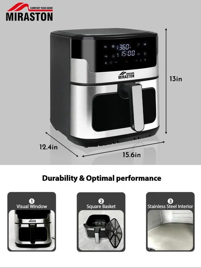 Alt view image 7 of 7 - 8.5QT Air Fryer, Family Size Digital Air Fryers, Nonstick Square Basket, Smart Touchscreen with 8-Preset, Air Frying, Reheat Leftovers, Party Food, Fast Cooking, Dishwasher-Safe, for Kitchen