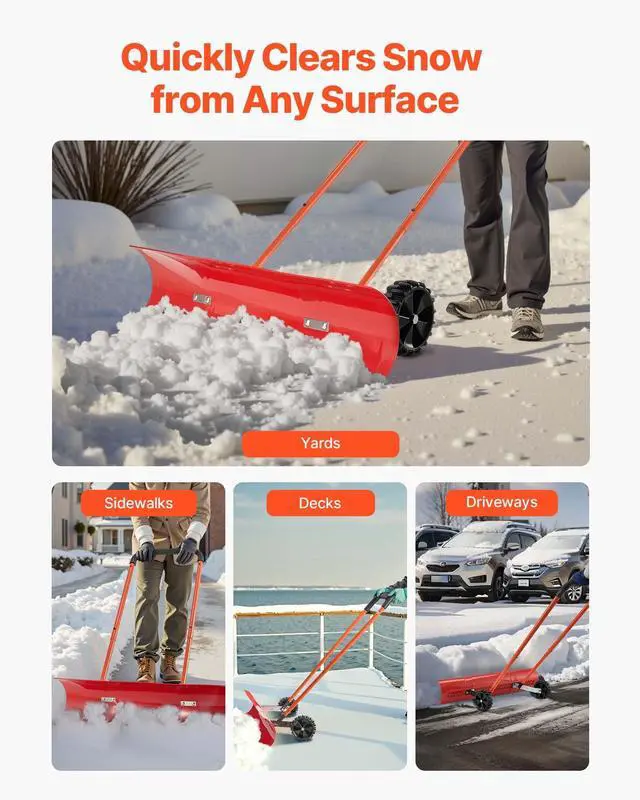 Alt view image 6 of 7 - 38-inch Snow Pusher Shovel with Wheels, Bi-Directional Heavy Duty Wheeled Push Snow Shovel for Driveway and Sidewalks with Angeled Blade