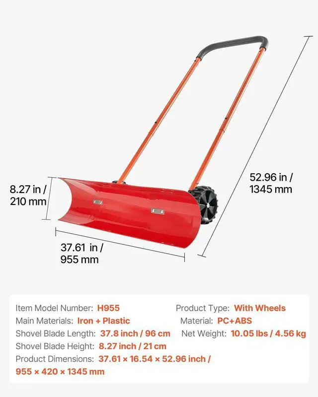 Alt view image 7 of 7 - 38-inch Snow Pusher Shovel with Wheels, Bi-Directional Heavy Duty Wheeled Push Snow Shovel for Driveway and Sidewalks with Angeled Blade