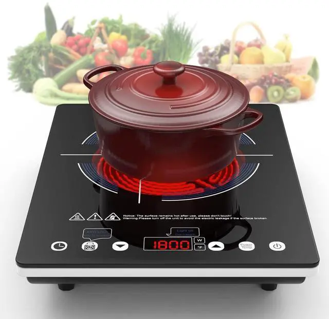 Main image of Electric Cooktop,110V Electric Stove Top,Single Burner LED Touch Control,9 Power Levels, Kids Lock &Timer,Overheat Protection,1800W Portable Induction Cooktop.