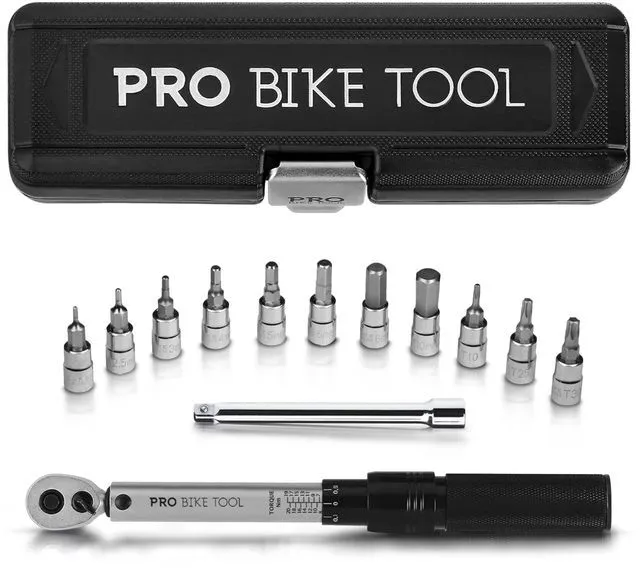 Main image of 1/4 Inch Drive Click Torque Wrench Set - Precise 2 to 20 Nm Bike Tool Kit for Road and Mountain Bikes - Includes 1/4 Torque Wrench, Allen, Torx Bits, Extension Bar and Storage Box