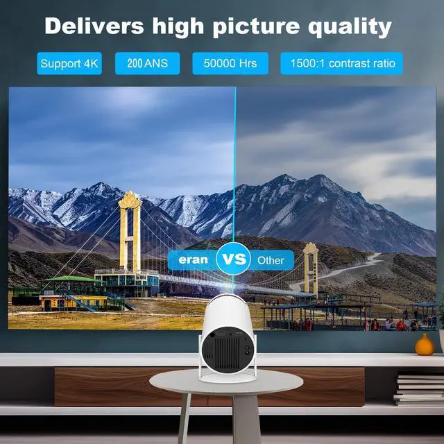 Alt view image 3 of 5 - Mini Portable Projector, Support 4K 1080P with Dual-Band WIFI6 5G Wireless 5.0 Bluetooth Android 11,160 ANSI,180° Rotatable, Auto Keystone Correction, 35"-130" Screen Video Projector