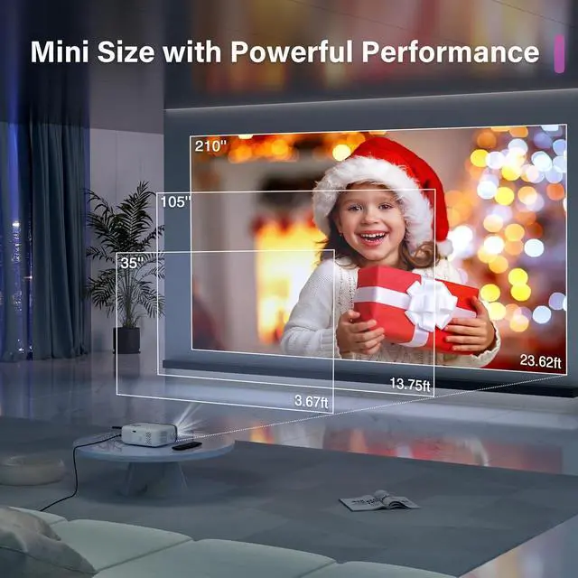 Alt view image 5 of 7 - Mini Projector,  1080P Full HD WiFi Bluetooth Portable Projector, Outdoor Home Theater Movie Video Projector, 50% Zoom, Compatible with HDMl, USB, AV, Smartphone (15000L)