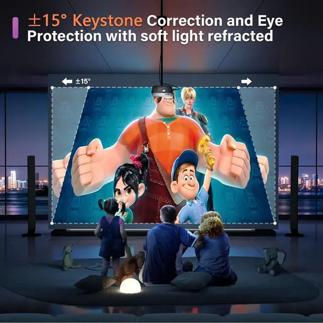 Alt view image 6 of 7 - Mini Projector,  1080P Full HD WiFi Bluetooth Portable Projector, Outdoor Home Theater Movie Video Projector, 50% Zoom, Compatible with HDMl, USB, AV, Smartphone (15000L)