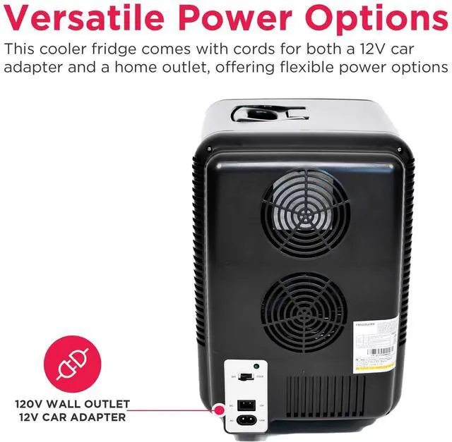 Alt view image 6 of 7 - Mini Personal Fridge Cooler, Countertop, Holds Up to 10L/15 Cans, Brushed Black Stainless Rugged Design, Portable for Skincare, Makeup, Car, Office, Bedroom, Dorm Room, or Cabin